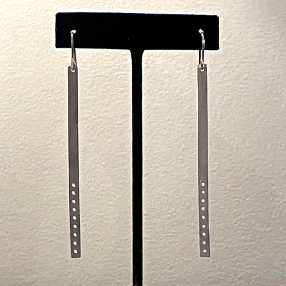 Matte Sterling Silver 3.5” Drop Earrings - Picture 2 of 3